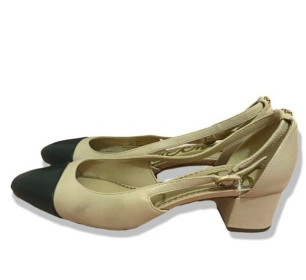 Sam Edelman Cream Black Two Tone Leah Cap Toe Slingback Pump Sandal Size 6 - Picture 3 of 11